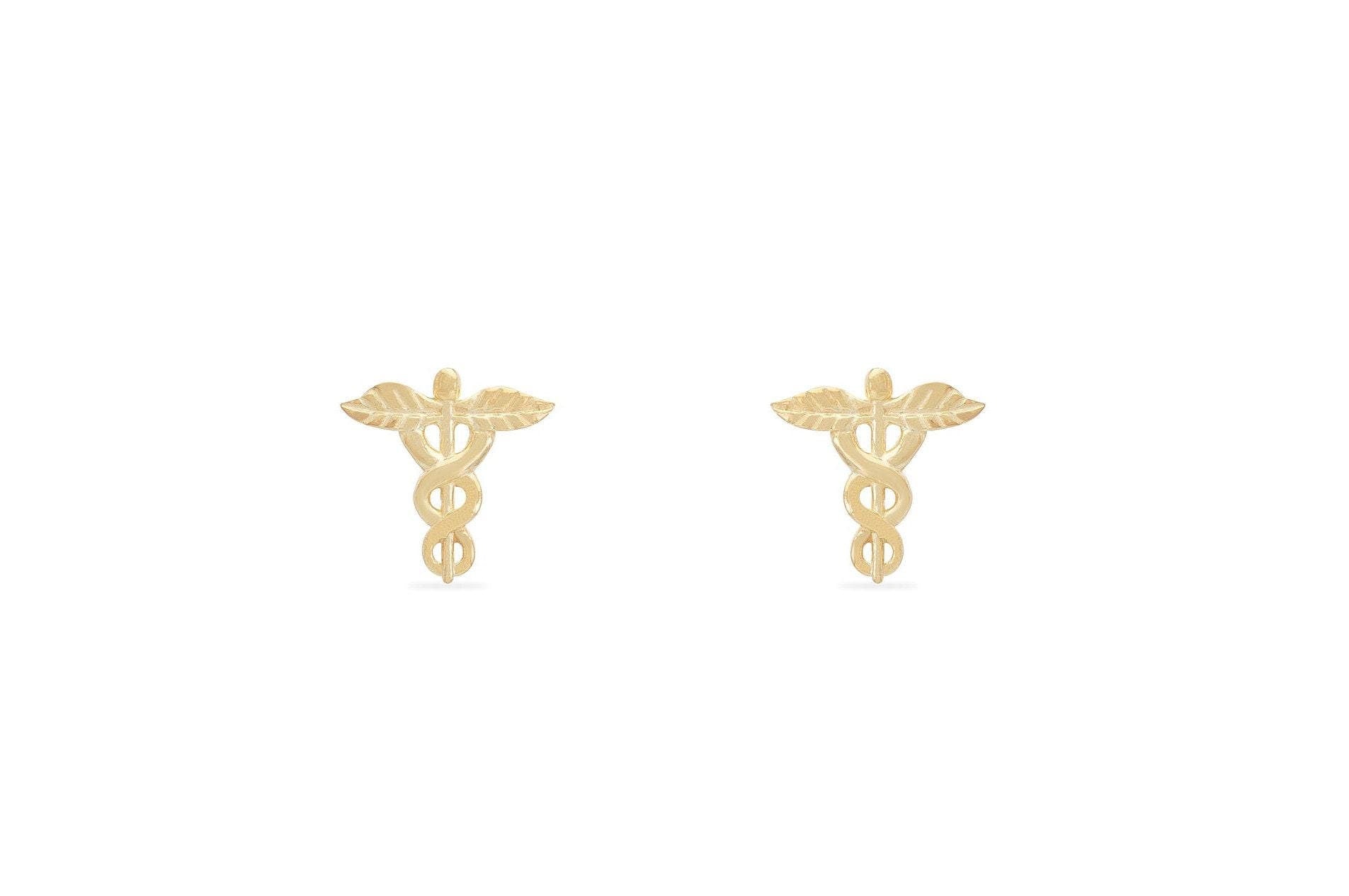 Caduceus Stud Earrings, Medical Symbol Earrings, Caduceus Medical Jewelry, Earrings for Doctor Nurse